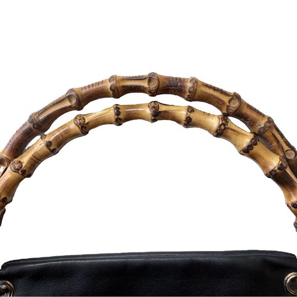 Vintage Gucci Bamboo Top Handle Bag Authentic – Black Leather, Peeling Interior - Picture 3 of 14